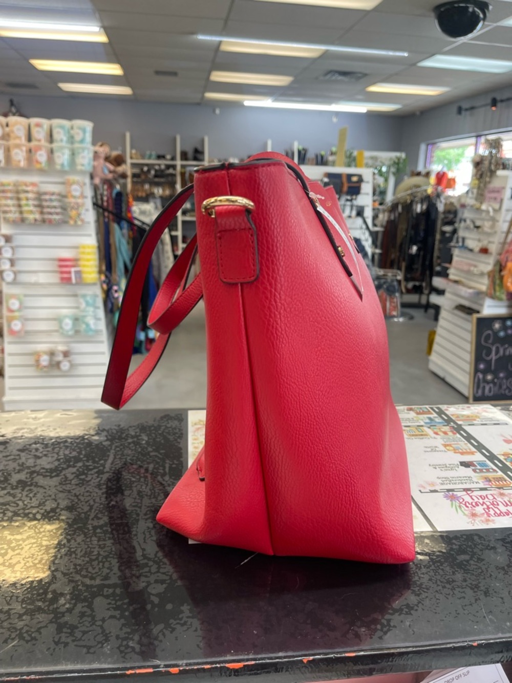 Poppy & Peonies Red Pebbled Leather Tote - Picture 4 of 10